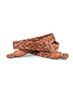 Leica Bærerem, fladt flettet rayon og lædersnor, cognac